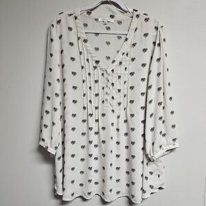 Rose+Olive Off White-Pinkish Chiffon Sheer Blouse with Black Heart Print